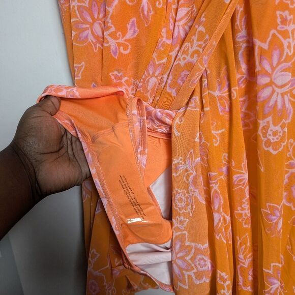 Cacique swim dress orange floral sz 34 vacation travel beach - Picture 2 of 8